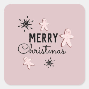 Adesivo Quadrado Biscoito de Natal Gingerbread Rosa