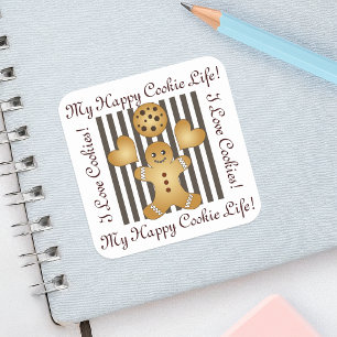 Adesivo Quadrado Biscoito Personalizado de Homem de Gengibre