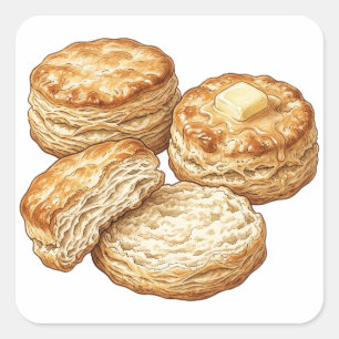 Adesivo Quadrado Biscoitos de Buttermilk do Sul Ilustração de Comid