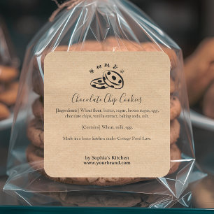 Adesivo Quadrado Biscoitos de Chocolate Kraft Minimalist Bakery