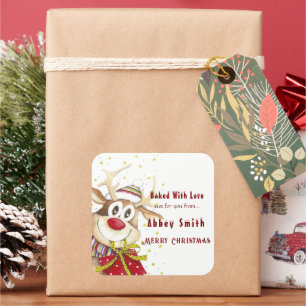 Adesivo Quadrado Biscoitos de Natal de Rena Feliz Doces e Guloseima