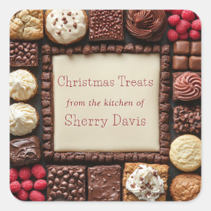 Adesivo Quadrado Biscoitos de Natal Doces Brownies Cupcakes