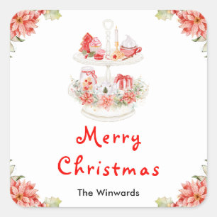 Adesivo Quadrado Biscoitos de Natal e Cacau Vermelho Feliz Natal