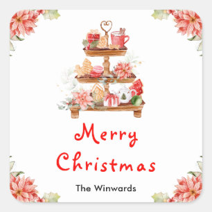 Adesivo Quadrado Biscoitos de Natal e Cacau Vermelho Feliz Natal