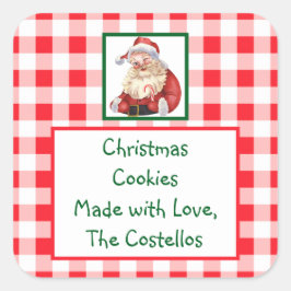 Adesivo Quadrado Biscoitos de Natal em Aquarela Vermelho Xadrez