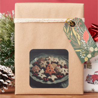 Adesivo Quadrado Biscoitos de Natal no Prato Xmas Cookie