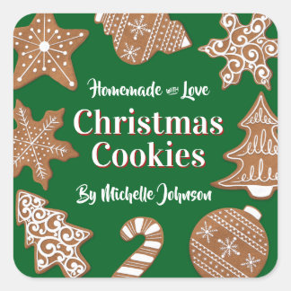 Adesivo Quadrado Biscoitos Verdes de Natal Caseiros
