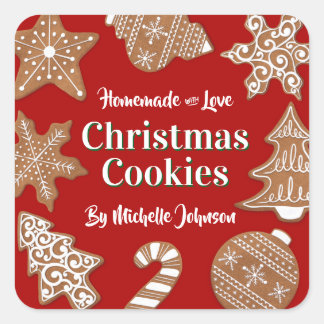 Adesivo Quadrado Biscoitos Vermelhos de Natal Caseiros