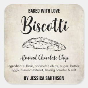Adesivo Quadrado Biscotti Personalizado caseiro rótulo BIS002bsq