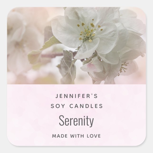 Adesivo Quadrado Biz da Vela de Fotografia do Flor Branco da Maçã (Frente)