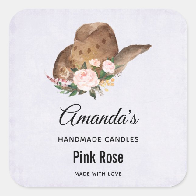 Adesivo Quadrado Biz de Vela Marrom com Flores Rosa (Frente)