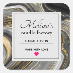 Adesivo Quadrado Biz de velas de Gemstone de Geode, Dourado e Cinza