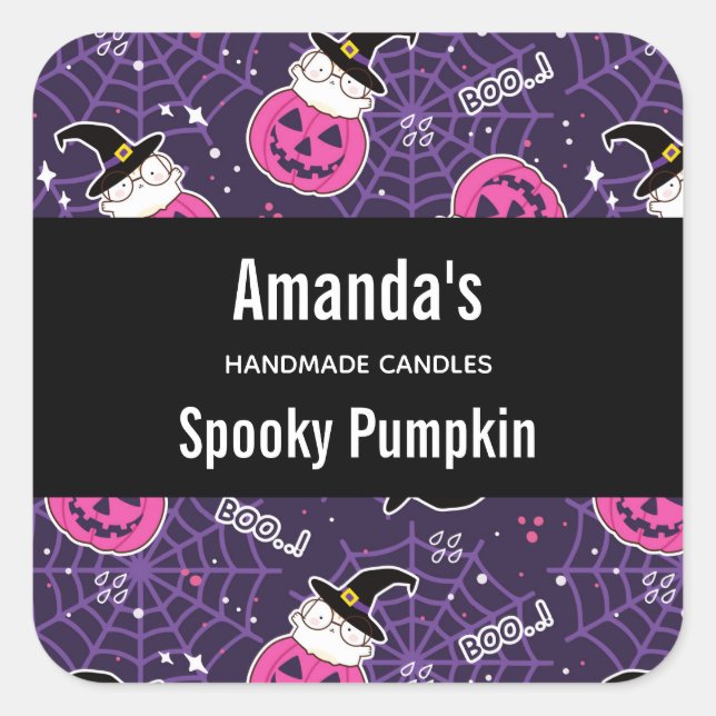 Adesivo Quadrado Biz de Velas de Pumpkins Halloween (Frente)