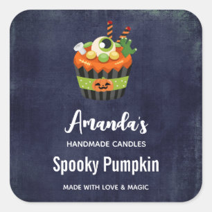 Adesivo Quadrado Biz de Velas do Cupcake de Halloween, bonito e ass