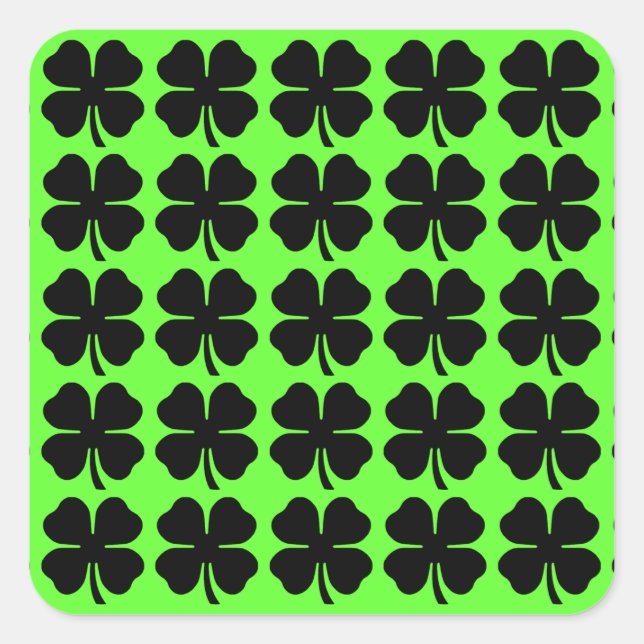 Adesivo Quadrado Black 4 Leaf Clovers on Green (Frente)