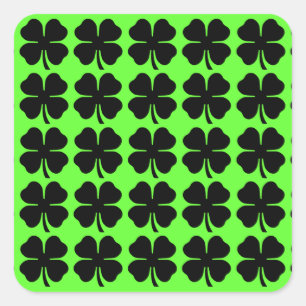 Adesivo Quadrado Black 4 Leaf Clovers on Green
