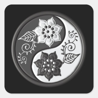 Adesivo Quadrado Black and Silver Floral Yin Yang