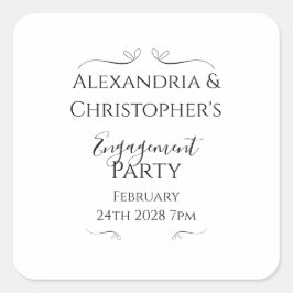 Adesivo Quadrado Black and White Script Minimal Engagement Party