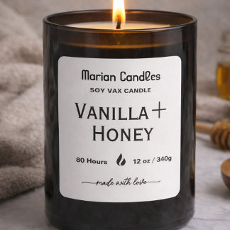 Adesivo Quadrado Black and white Script Personalized Candle Label