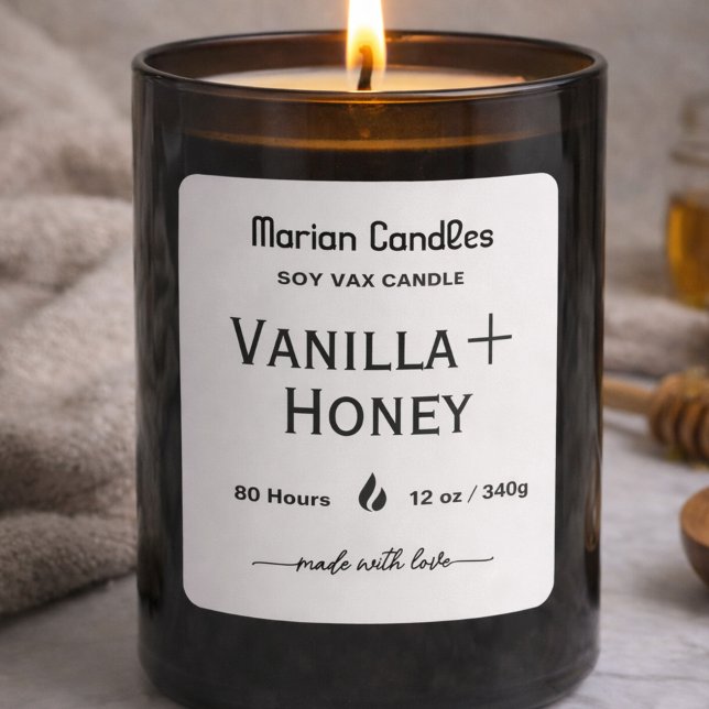 Adesivo Quadrado Black and white Script Personalized Candle Label (Criador carregado)