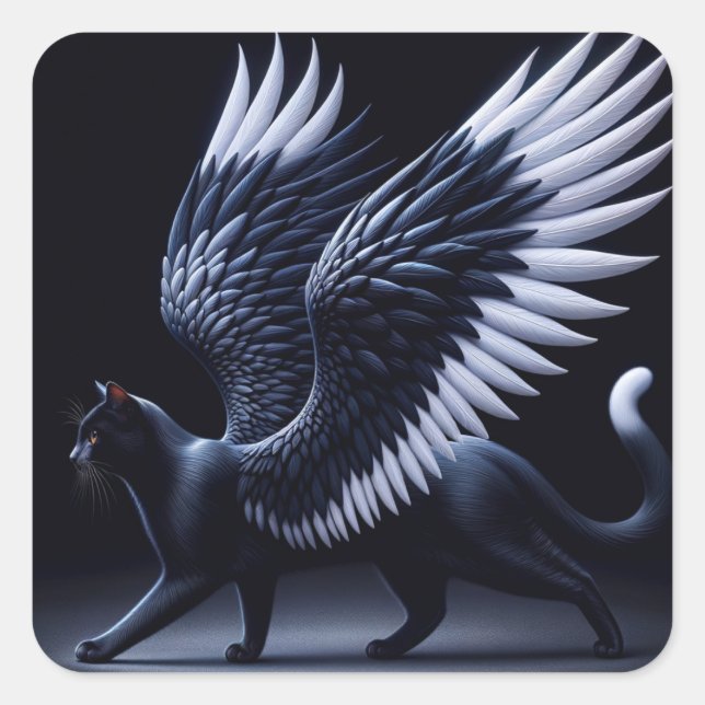 Adesivo Quadrado Black Angel Cat (Frente)