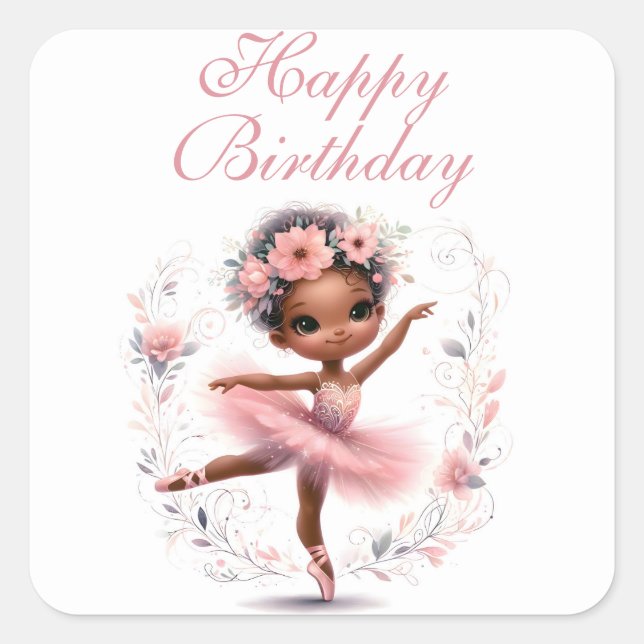Adesivo Quadrado Black Ballerina Happy Birthday (Frente)