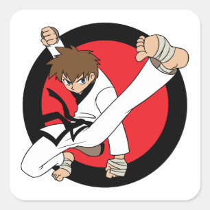 Adesivo Quadrado Black Belt Karate / Ninja Brunette Boy Sticker