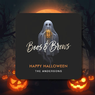 Adesivo Quadrado Black Boos & Brews Fantasma Halloween