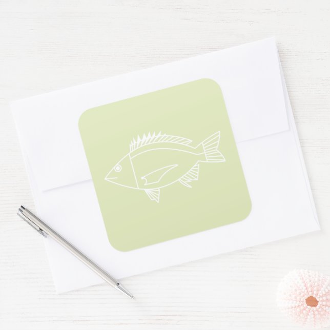 Adesivo Quadrado Black Bream em branco sobre o verde pastel (Envelope)