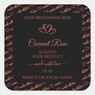 Adesivo Quadrado Black Coral Red Word Cloud Product Labels Hearts