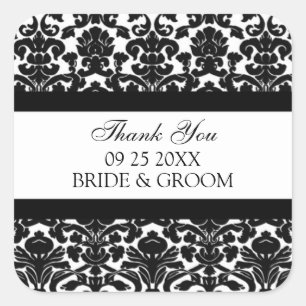 Adesivo Quadrado Black Damask Obrigado Marcar Favoritos De Casament