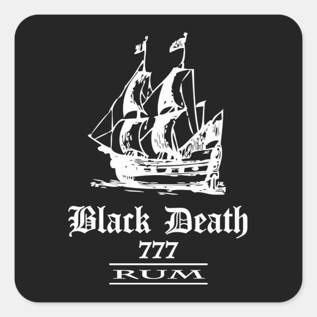 Adesivo Quadrado Black Death 777 - Ol ships Rum (Frente)