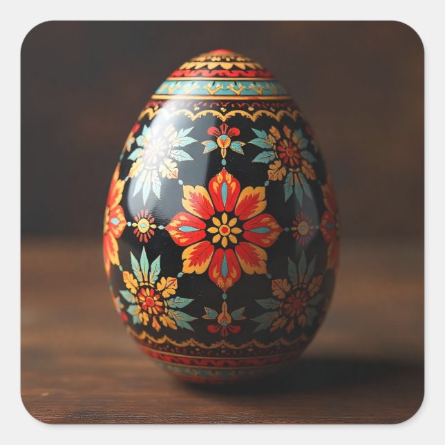 Adesivo Quadrado Black Easter Egg with Floral Motifs (Frente)