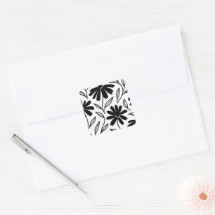 Adesivo Quadrado Black Ink Daisies Boho Chás de Bebê