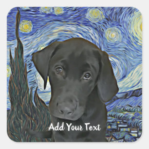 Adesivo Quadrado Black Lab Puppy Starry Night Personalizado