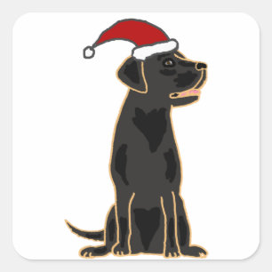 Adesivo Quadrado Black Labrador Retriever em Santa Hat