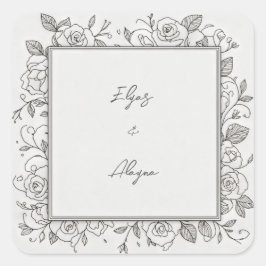 Adesivo Quadrado Black Line Minimalist Rose Frame Wedding
