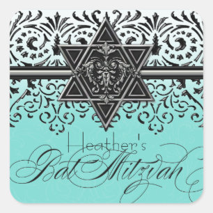 Adesivo Quadrado Black n White Lace Look Silver Bat Mitzvah Sticker