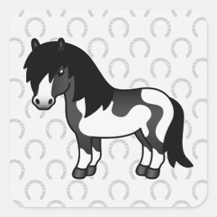 Adesivo Quadrado Black Pinto Cartoon Shetland Pony