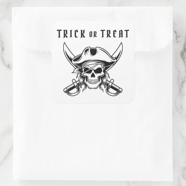 Adesivo Quadrado Black Pirate Skull Trick Or Treat Halloween (Bolsa)