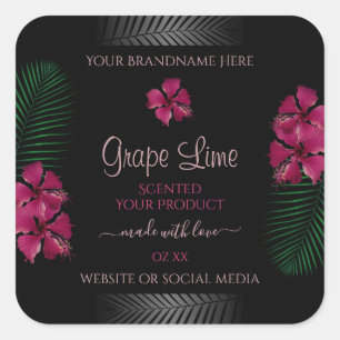 Adesivo Quadrado Black Product Labels Wine Red Hawaiian Flowers