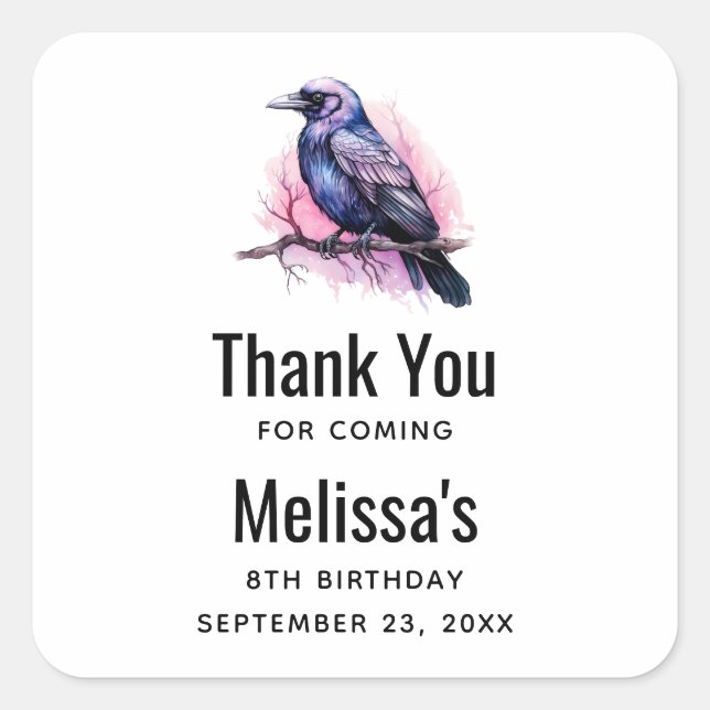 Adesivo Quadrado Black Raven em uma Ilustração de Ramificação (Frente)