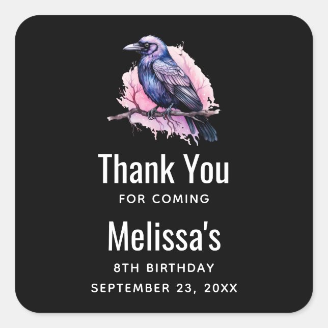 Adesivo Quadrado Black Raven em uma ilustração de ramificação Obrig (Frente)