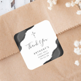 Adesivo Quadrado Black Silver Agate Primeira Comunhão Sagrada Obrig