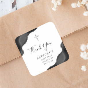 Adesivo Quadrado Black Silver Agate Primeira Comunhão Sagrada Obrig