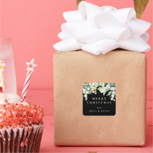 Adesivo Quadrado Black Snowberry+Eucalyptus Feliz Natal/Personaliza