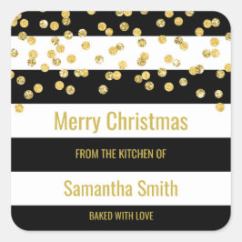 Adesivo Quadrado Black Stripes Dourado Confetti Baking de Natal