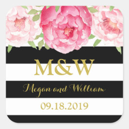 Adesivo Quadrado Black Stripes Floral Monograma de Casamento Marca 
