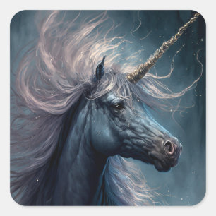 Adesivo Quadrado Black Unicorn Fantasy Art