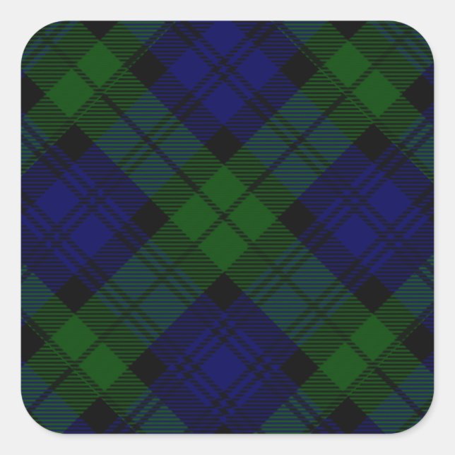 Adesivo Quadrado Black Watch Tartan Blue Green Xadrez (Frente)